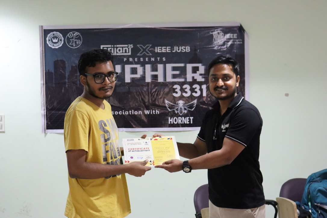 Certificate handover at Cypher 3331 with Hornet as sponsor